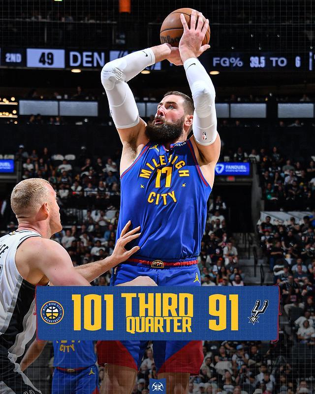 约基奇复出掘金客场大胜马刺锁定西部第三创历